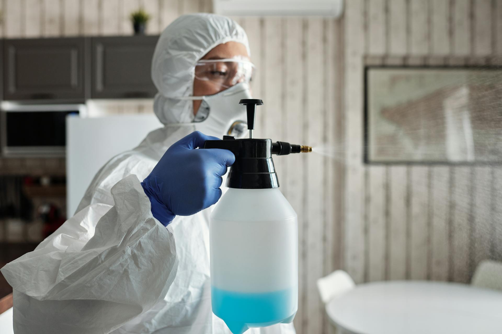 Cleaner Spraying Detergent in House